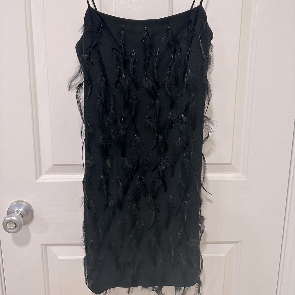 Boutique mini black feather dress